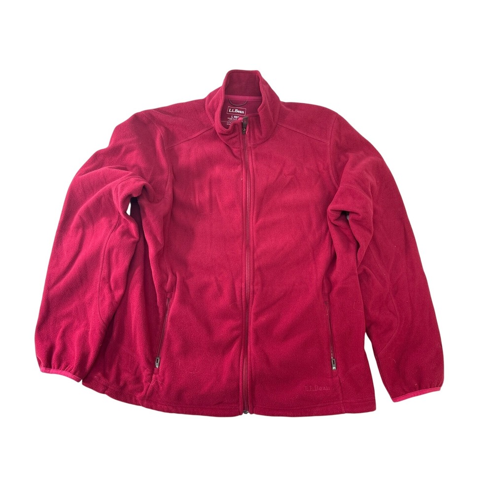 LL Bean Womens Large Full Zip Fleece Jacket Raspberry Red Mock Neck